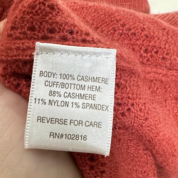 GARNET HILL 100% Cashmere Half Zip Pointelle Sweater Washed Brick Red Sz L {Q12} - Picture 5 of 6